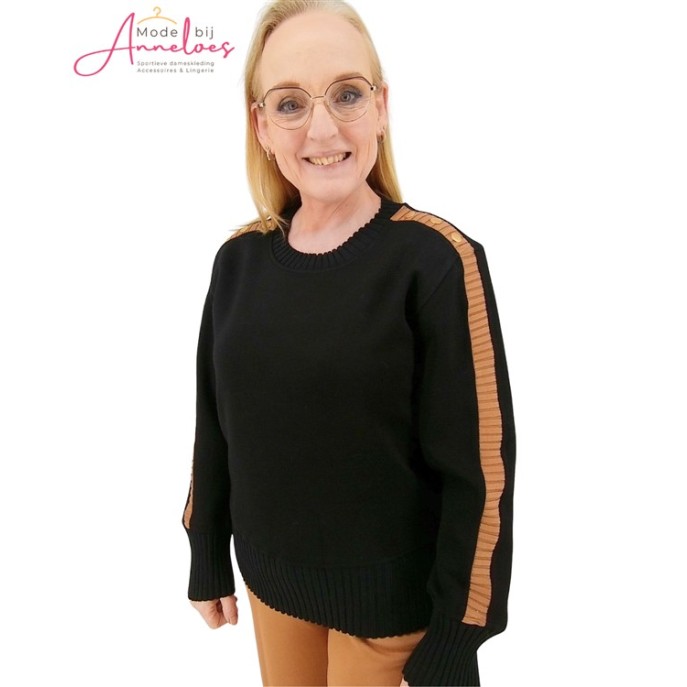 Micha Sweater 179189 bies knoop Zwart Cognac